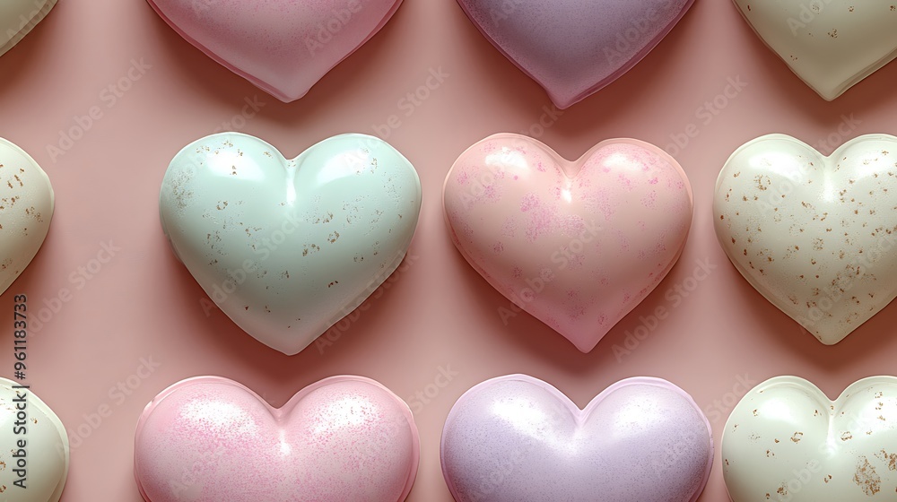 A seamless pastel heart pattern with soft pink, pale lavender, and light mint hearts, arranged in a grid-like design with gentle transitions and subtle shadows, A seamless pastel heart pattern with soft pink, pale lavender, and light mint hearts, arranged in a grid-like design with gentle transitions and subtle shadows,