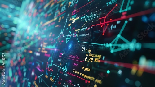 Detailed view of intricate mathematical formulas on a modern computer screen, clear and vibrant 32k, full ultra hd, high resolution photo