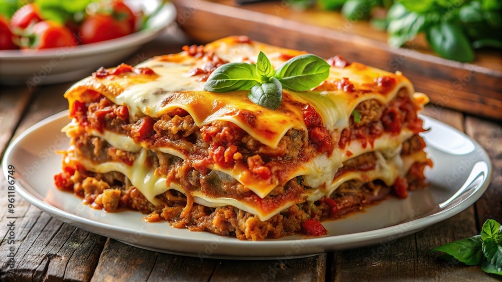 Hot and cheesy multi-layered meat lasagna on a plate, deliciously dripping with cheese, savory, Italian, pasta, food, meal, cheesy, layered, mozzarella, baked, gourmet, meat Hot and cheesy multi-layered meat lasagna on a plate, deliciously dripping with cheese, savory, Italian, pasta, food, meal, cheesy, layered, mozzarella, baked, gourmet, meat