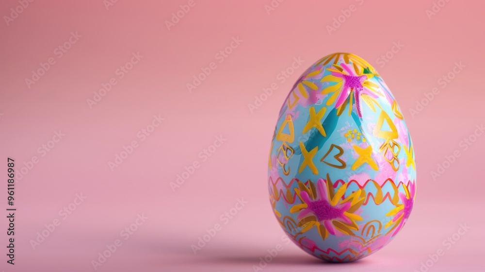 Colorful Easter Egg on Pink Background Colorful Easter Egg on Pink Background