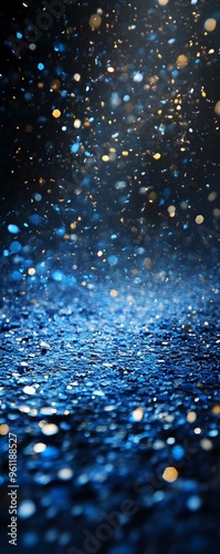 Sparkling Midnight Blue Confetti Falling on Velvety Dark Background