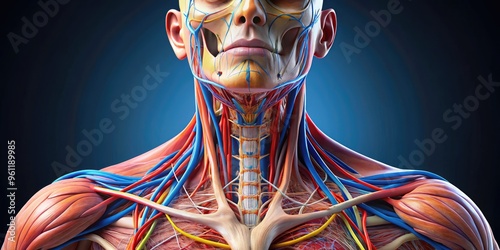 Detailed View Of The Muscles, Nerves, Blood Vessels, And Connective Tissue Of The Human Neck photo