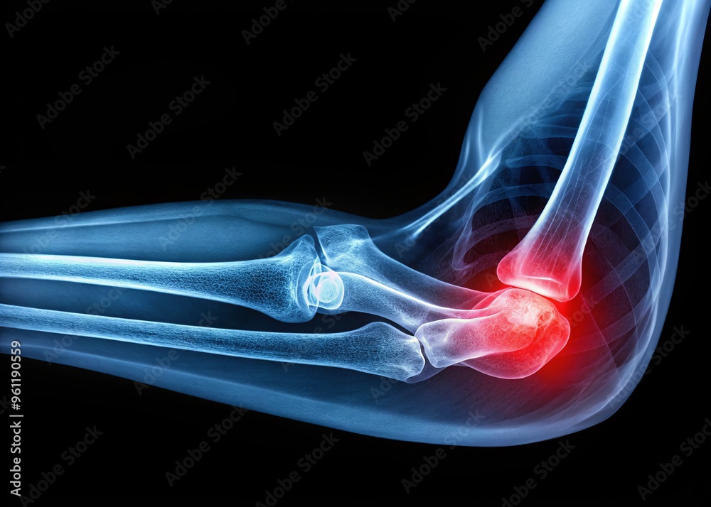 An x-ray image of the elbow joint, showing the humerus, radius, and ...