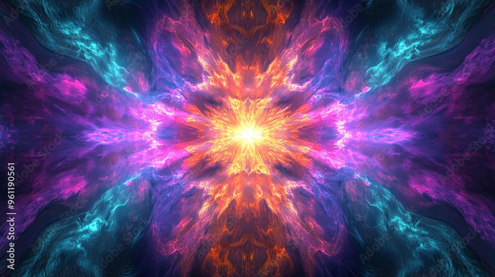 Obraz premium Abstract colorful nebula with bright light in the center.