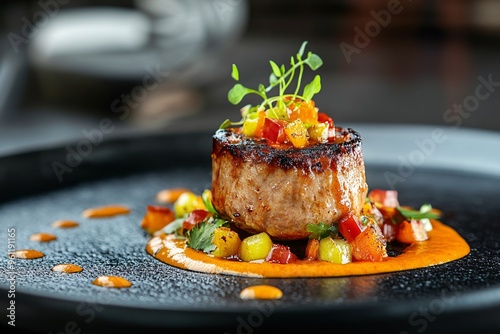 A fine-dining Mexican dish featuring avant-garde cooking techniques and molecular gastronomy photo