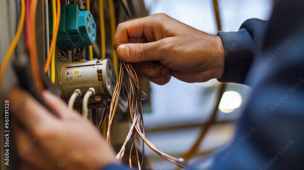 Electrician Working on Electrical Panel Electrician Working on Electrical Panel