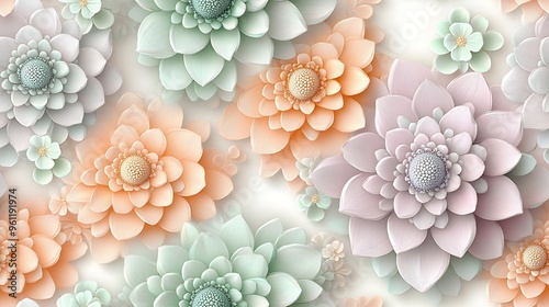 Soft pastel mandalas in shades of light lavender, mint green, and blush pink, arranged in a symmetrical, photo