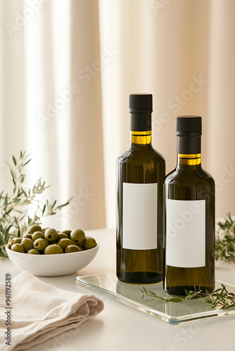 Wallpaper Mural Elegant Olive Oil Bottle with Blank Label Beside Bowl of Olives Torontodigital.ca