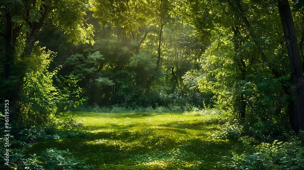 Obraz premium Mysterious green forest in the morning