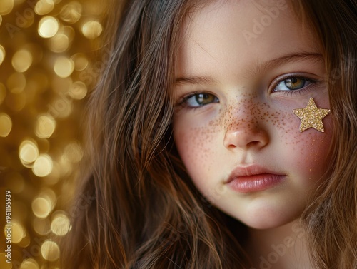 Whimsical Child Portrait with Gold Confetti photo