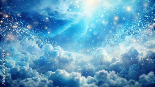 Abstract background of a textured sky with clouds and light blue particles painting