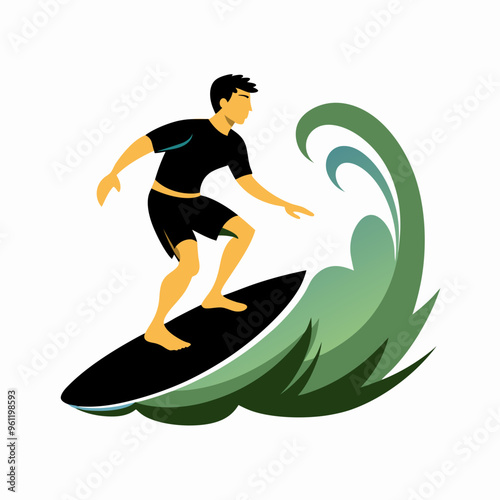 Man with energetic mood surfing waves against ocean background