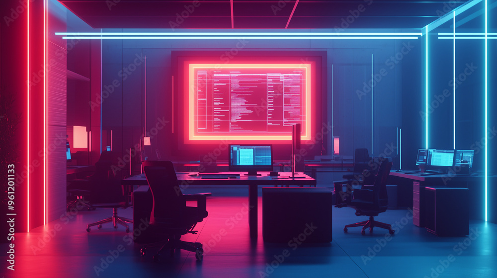 Sleek Modern Workspace Featuring a Glowing Holographic Chatbot Interface Engaging in Real-Time Conversations with Multiple Clients, Analyzing Data and Providing Solutions in a Futuristic Atmosphere wi Sleek Modern Workspace Featuring a Glowing Holographic Chatbot Interface Engaging in Real-Time Conversations with Multiple Clients, Analyzing Data and Providing Solutions in a Futuristic Atmosphere wi