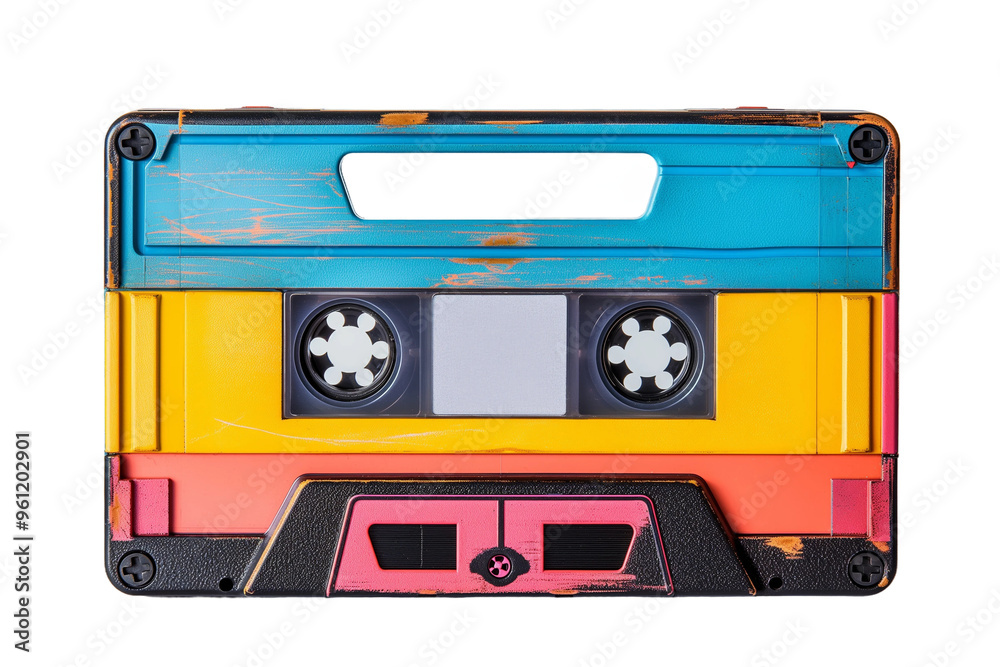 Naklejka premium Colorful retro cassette tape with vibrant design and cassette reels