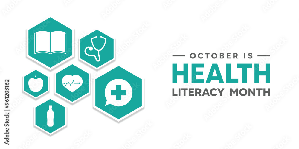 Health Literacy Month. Book, apple, message,stethoscope and more. Great for cards, banners, posters, social media and more. White background. Health Literacy Month. Book, apple, message,stethoscope and more. Great for cards, banners, posters, social media and more. White background.