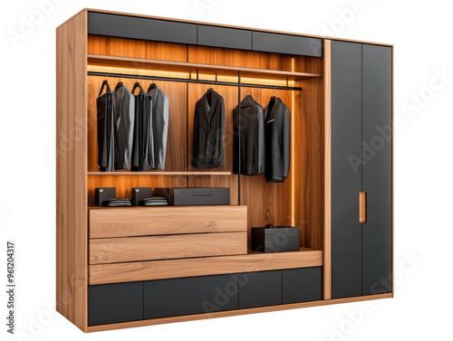 Modern wardrobe design showcasing stylish clothing and storage solutions