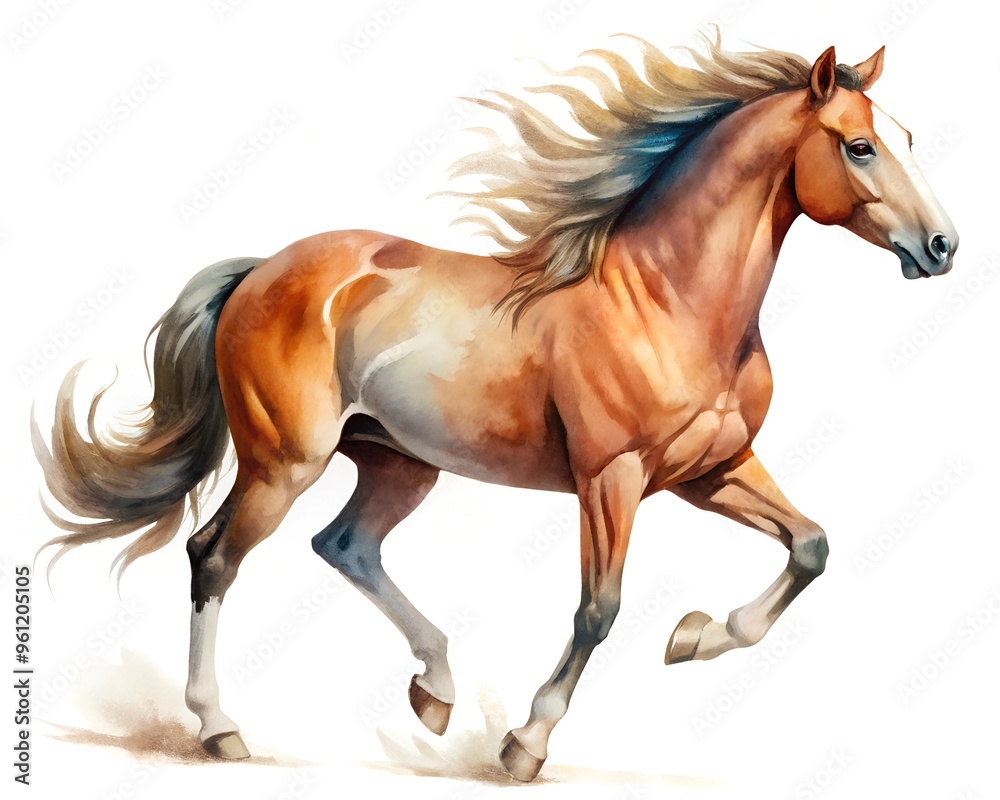 Obraz premium A brown horse running realistic illustration isolated on white background