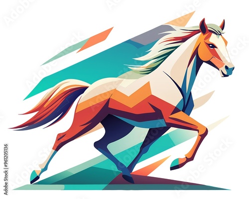 Colorful abstract illustration of a running horse photo