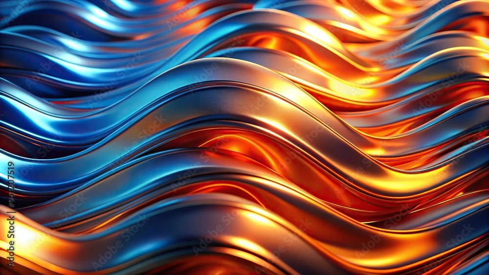 Abstract fluid light and metallic waves in orange and blue abstract background Abstract fluid light and metallic waves in orange and blue abstract background