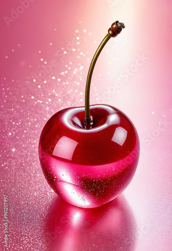 red glass cherry on pink background