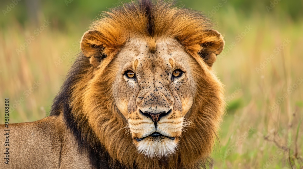 Animal Majesty. Produce a stunning close up of a wild lion in its natural habitat, highlighting the texture of its mane and the intensity of its gaze with high clarity Animal Majesty. Produce a stunning close up of a wild lion in its natural habitat, highlighting the texture of its mane and the intensity of its gaze with high clarity