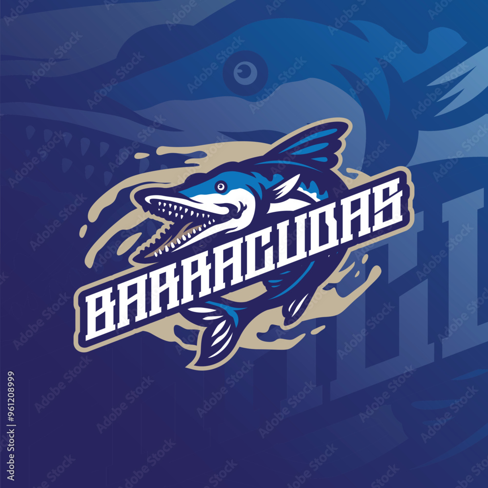 Naklejka premium Barracuda mascot logo design with modern illustration concept style for badge, emblem and t shirt printing. Angry barracuda illustration.