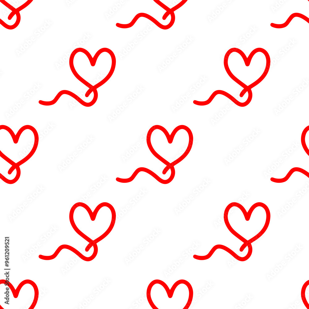 Seamless patterns of Linear red hearts cartoon doodle. Seamless patterns of Linear red hearts cartoon doodle.