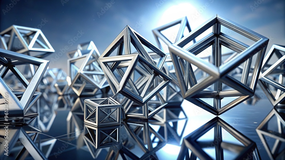 Abstract geometric shapes over reflective surface Abstract geometric shapes over reflective surface