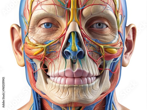 Intricate Diagram Of The Nose'S Anatomical Structure, Showcasing The Sinuses, Nasal Cavity, And Associated Bones And Muscles. photo