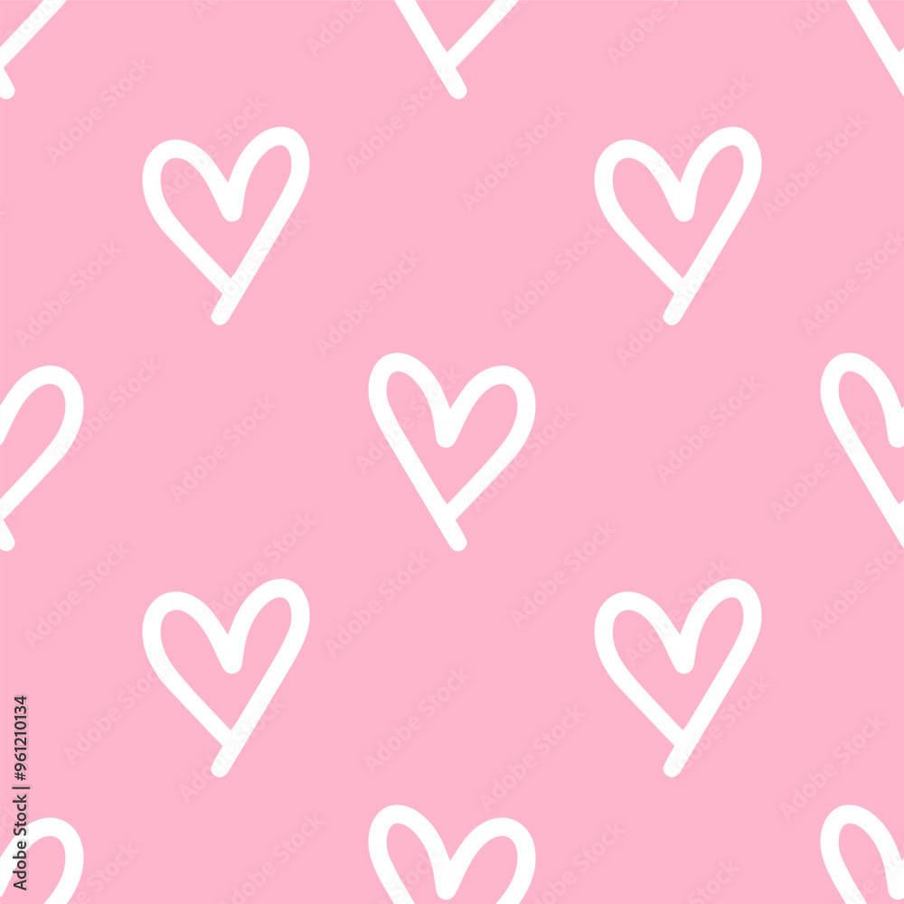 Seamless patterns of Cute hearts cartoon doodle on pink background. Seamless patterns of Cute hearts cartoon doodle on pink background.