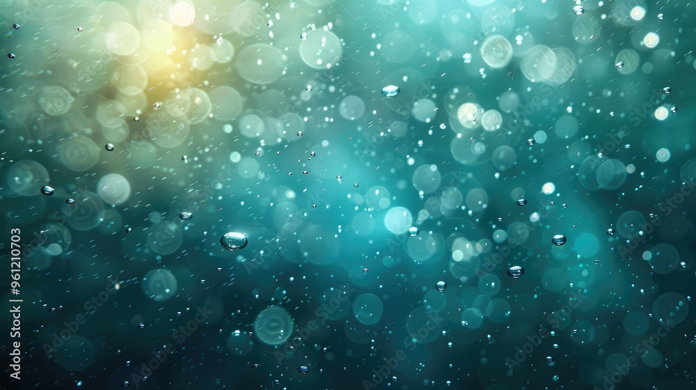 Underwater bubbles and blurry lights in emerald sea Underwater bubbles and blurry lights in emerald sea