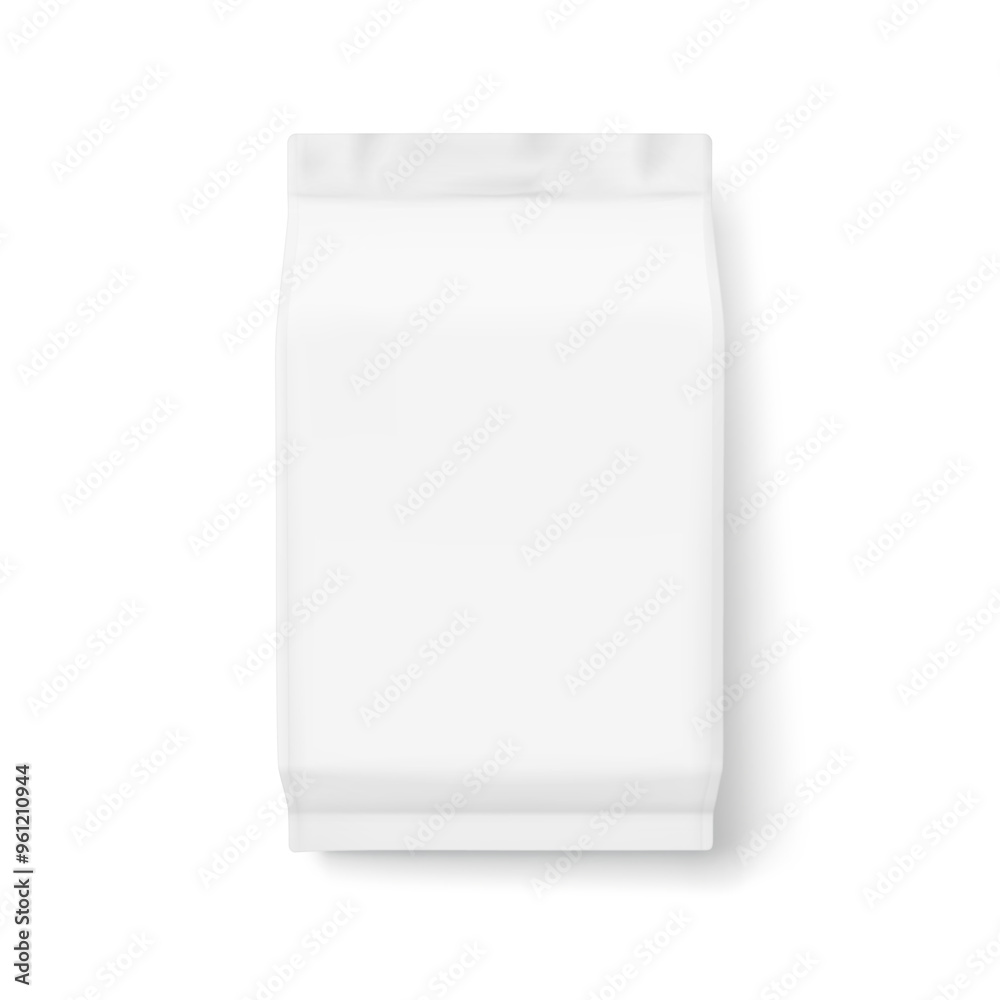 Realistic vertical flow pack mockup. Front view. Vector illustration isolated on white background. Can be use for your design, promo, adv and etc. EPS10. Realistic vertical flow pack mockup. Front view. Vector illustration isolated on white background. Can be use for your design, promo, adv and etc. EPS10.