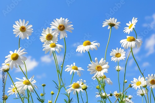 White daisies on blue sky background