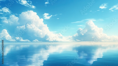 Sky Blue,Cloud Background,Horizon Spring Clear Sky in Morning by the beach,Vector beautiful landscape nature sunrise in Summer,Backdrop panoramic banner white clouds over blue ocean,Sunset landscape