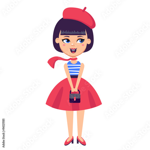 cute parisian girl isolated on white background