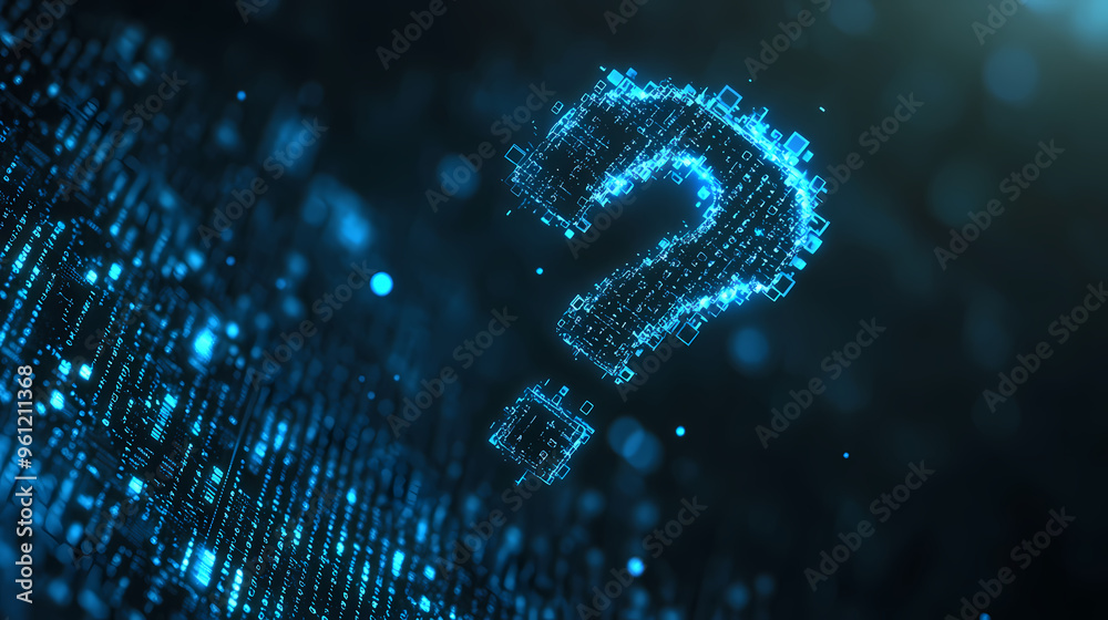 Question mark formed by glowing tech dots Question mark formed by glowing tech dots