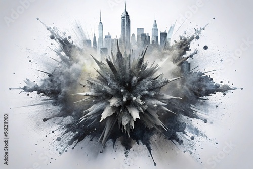 Abstract gray black splat paint on white background, futuristic, organic, nyc, explosion, coverage, pattern photo