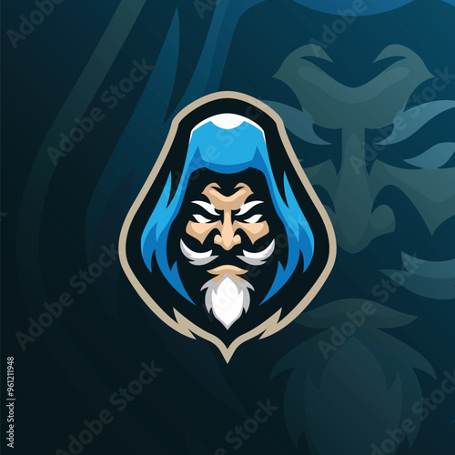 Wizard mascot logo design with modern illustration concept style for badge, emblem and t shirt printing. Wizard head illustration for sport and esport team.