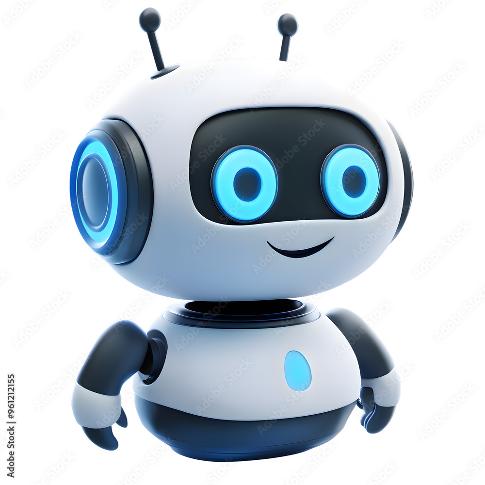 Cute cartoon 3D robot isolated on transparent background
Cute cartoon 3D robot isolated on transparent background