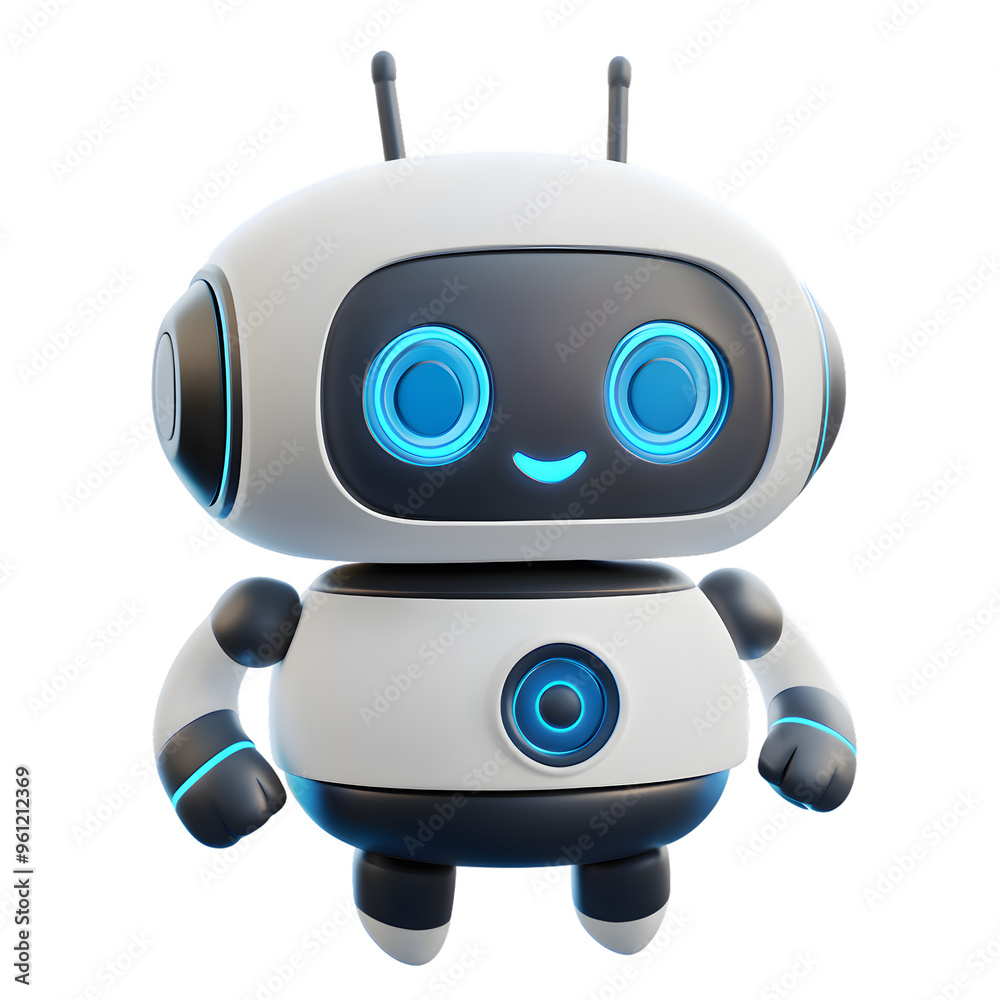 Cute cartoon 3D robot isolated on transparent background
Cute cartoon 3D robot isolated on transparent background