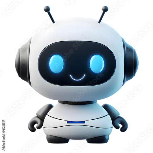 Cute cartoon 3D robot isolated on transparent background 