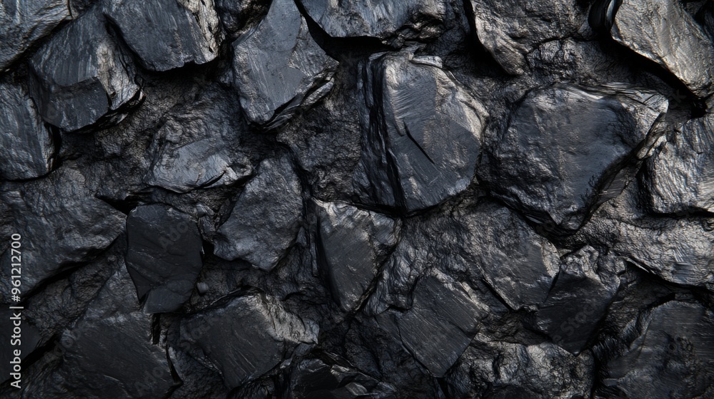 Closeup rough black coal stones that are perfect for enhancing industrial or natural design projects
