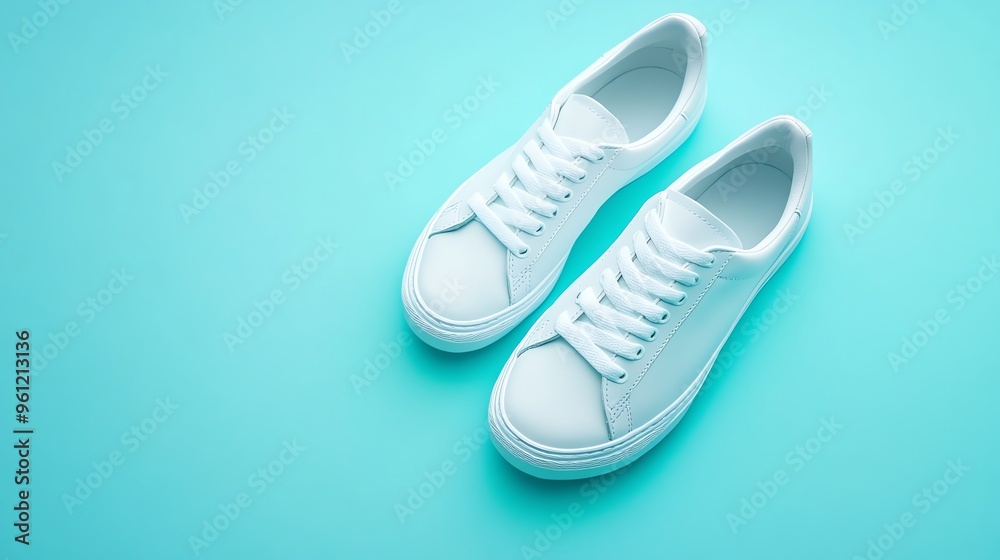 White Sneakers on a Light Blue Background White Sneakers on a Light Blue Background