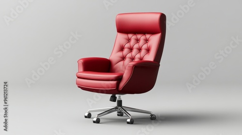 Office leather red chair isolated on grey background