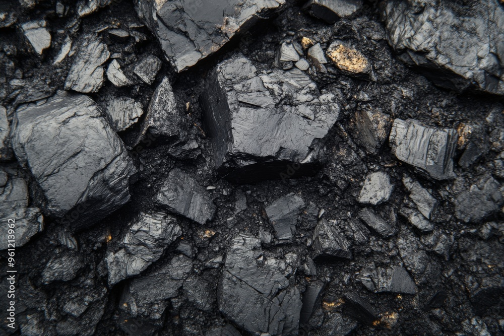 Closeup rough black coal stones that are perfect for enhancing industrial or natural design projects Closeup rough black coal stones that are perfect for enhancing industrial or natural design projects