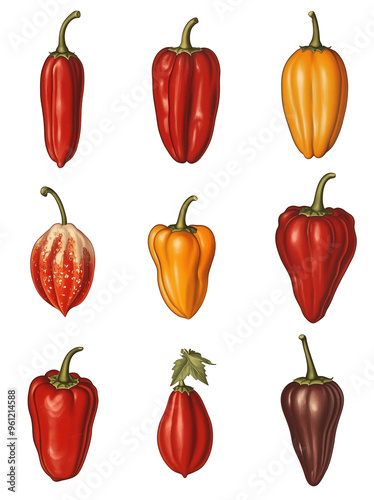 Vintage Illustration of Colorful Peppers