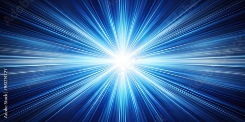 Abstract light burst background with blue and white streaks, low angle view