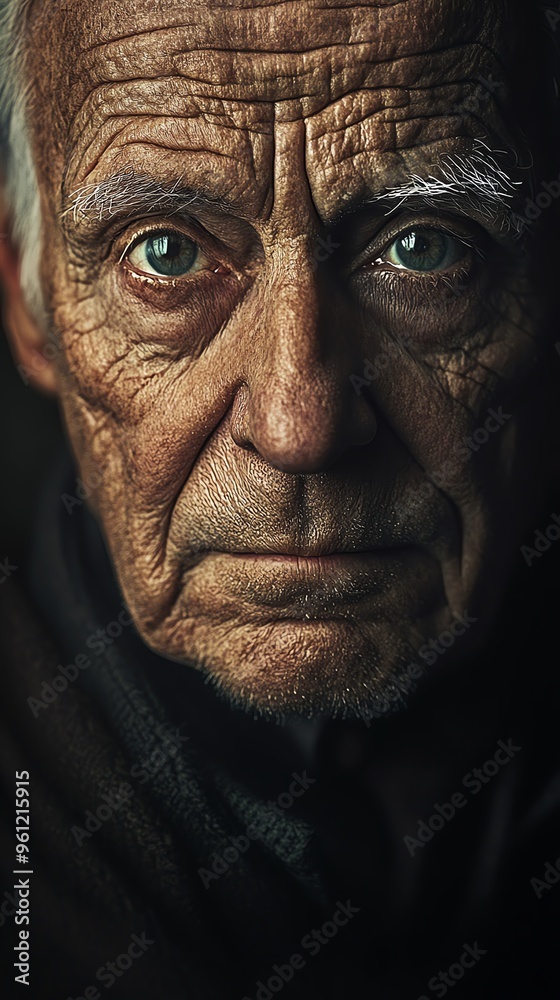 A captivating close-up portrait of an elderly man with deep wrinkles and wise eyes A captivating close-up portrait of an elderly man with deep wrinkles and wise eyes