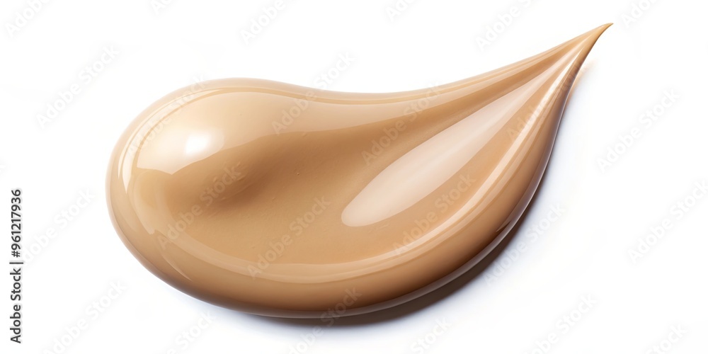 Foundation drops of beige makeup smeared on a clean white background Foundation drops of beige makeup smeared on a clean white background