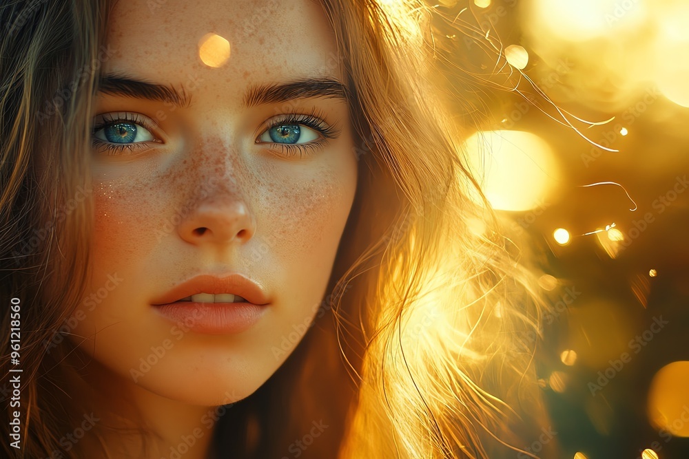A stunning portrait of a young woman with expressive blue eyes A stunning portrait of a young woman with expressive blue eyes